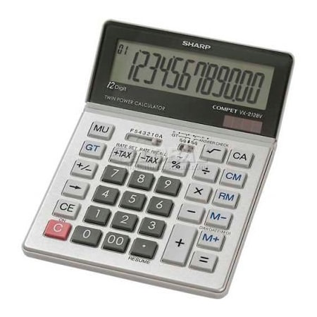 Sharp Sharp 12-Digit Calculator, VX2128V, Tax Feature, Dual Power, 5" X 7" X 7/8", Grey VX2128V